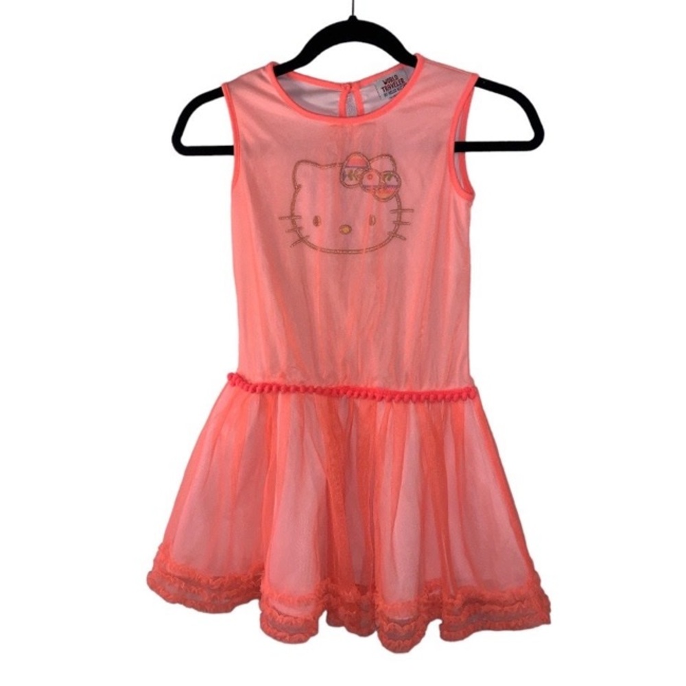 World Traveler by Hello Kitty Dress girls size 6x shear tulle neon coral by Evy